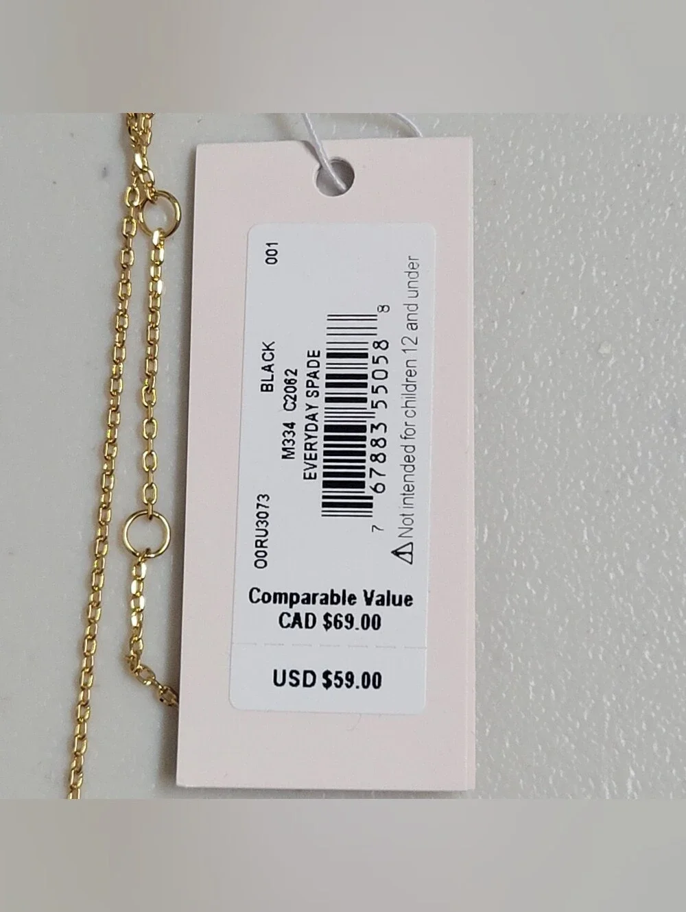 Kate Spade NWT Everyday Spade Enamel Mini Pendant Black & Gold.